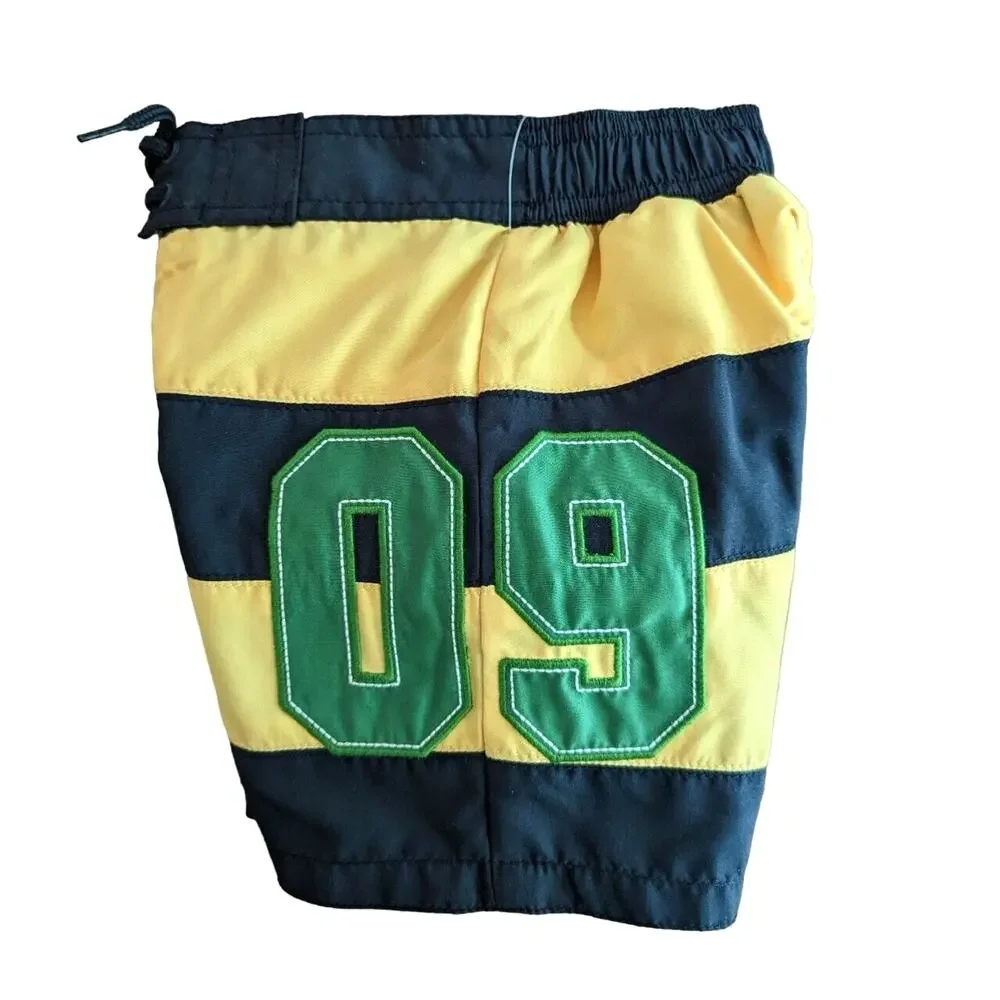 Gymboree Swim Trunks 12-18 Months Rugby Stripe UPF 50+ Retro Preppy Black Yellow